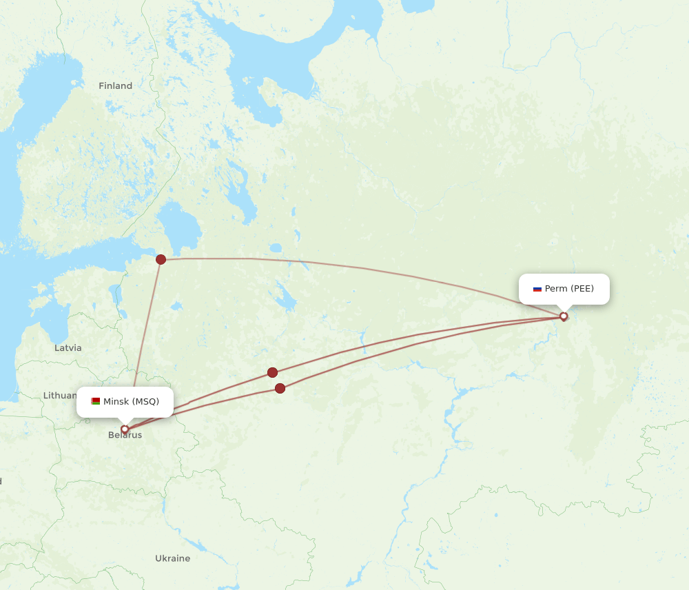 MSQ to PEE flights and routes map