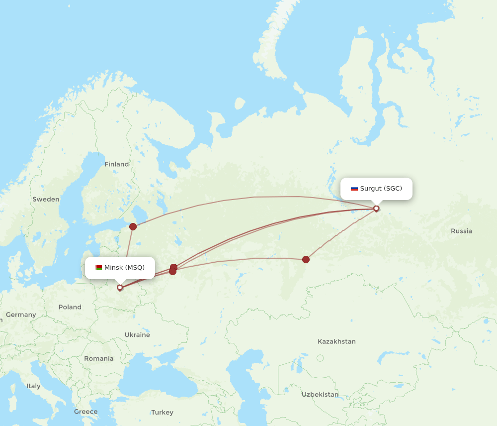 MSQ-SGC flight routes
