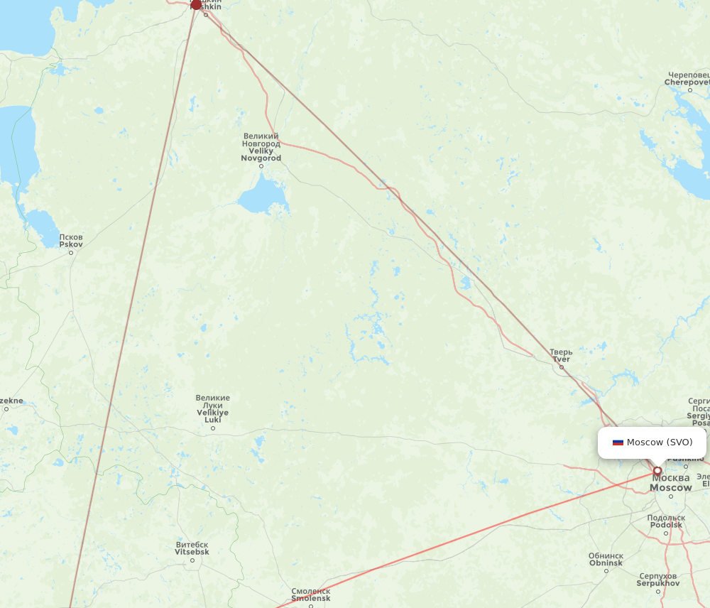 MSQ to SVO flights and routes map