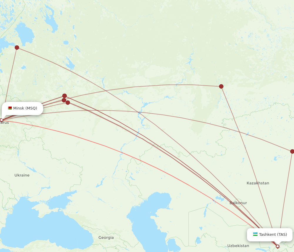 MSQ to TAS flights and routes map