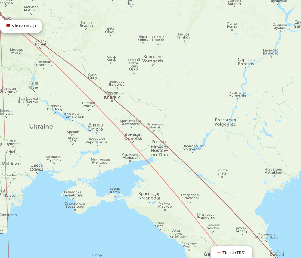 MSQ to TBS flights and routes map