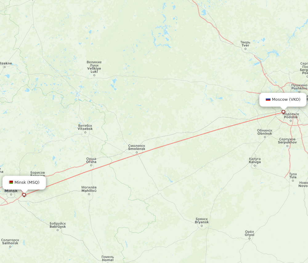 Minsk - Moscow route map and flight paths