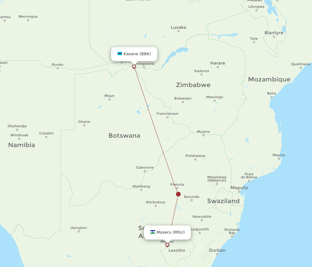 MSU to BBK flights and routes map