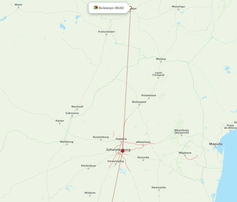 Bulawayo - Maseru route map and flight paths