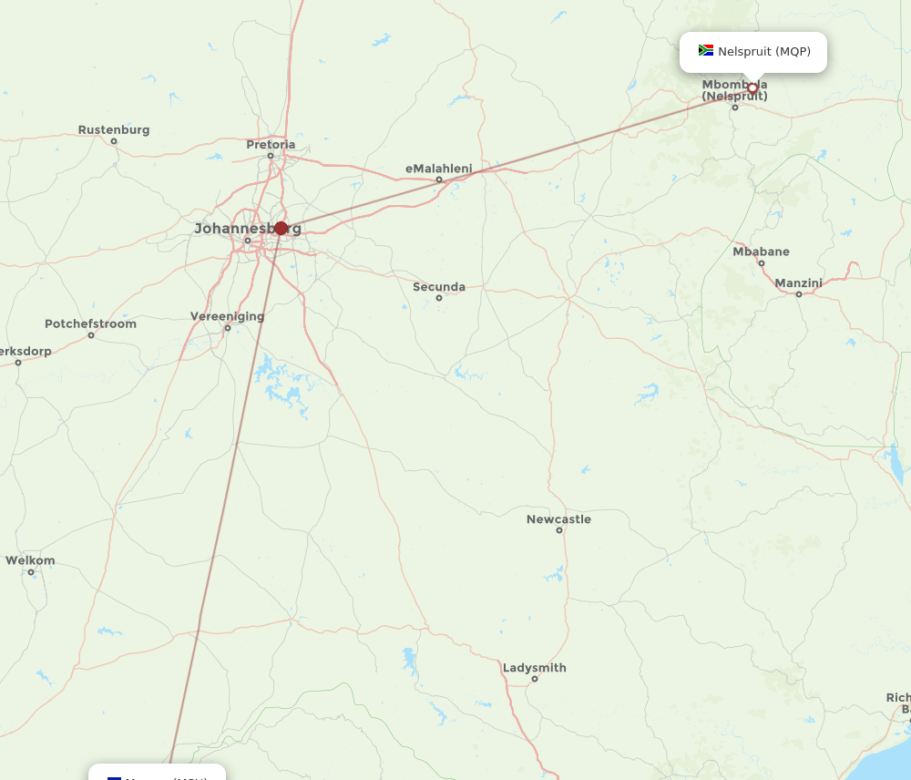 Nelspruit - Maseru route map and flight paths