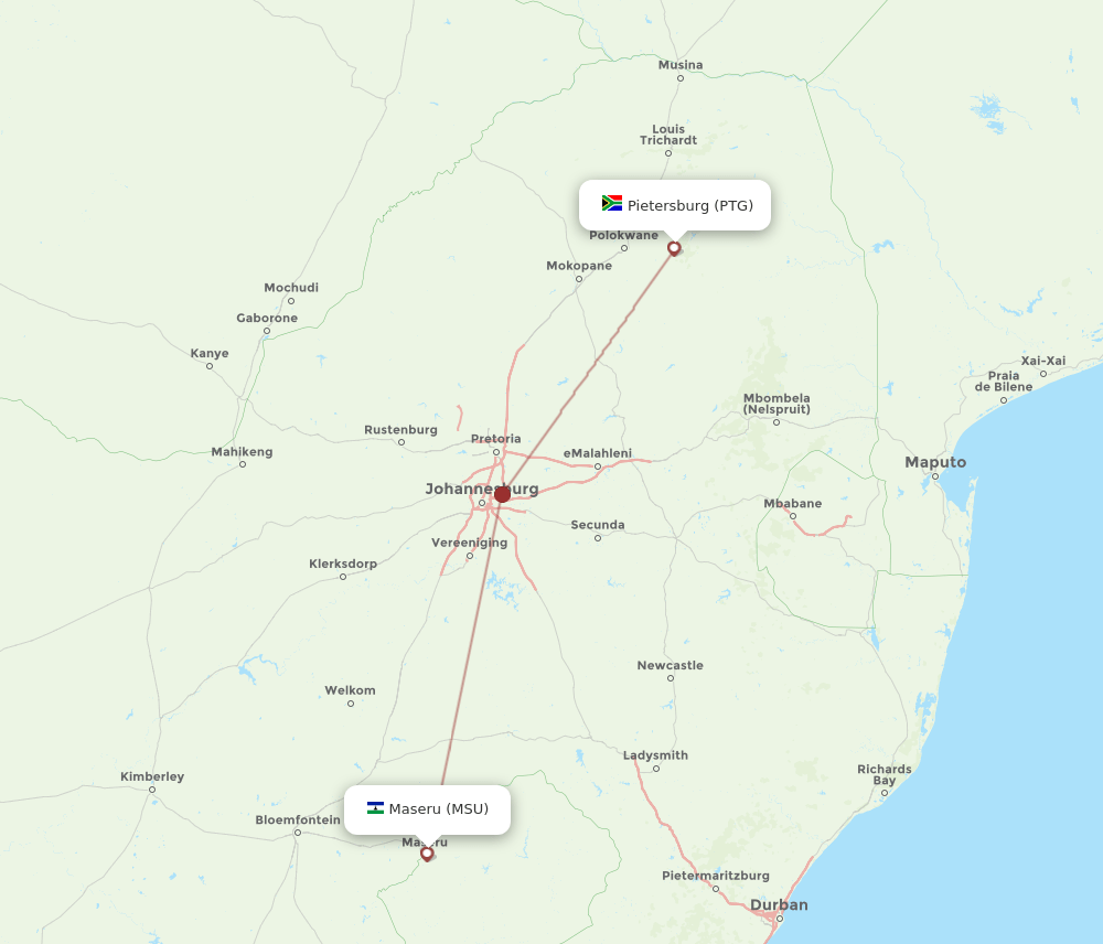 Polokwane - Maseru route map and flight paths