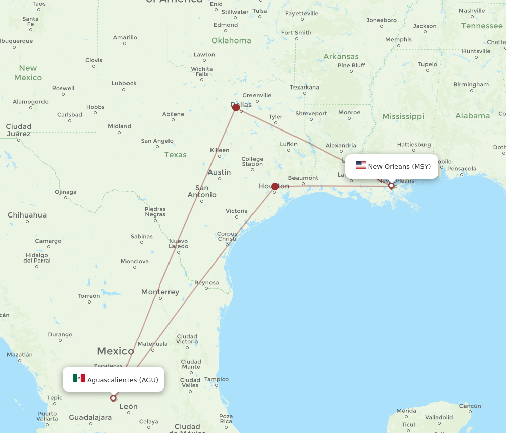 MSY-AGU flight routes