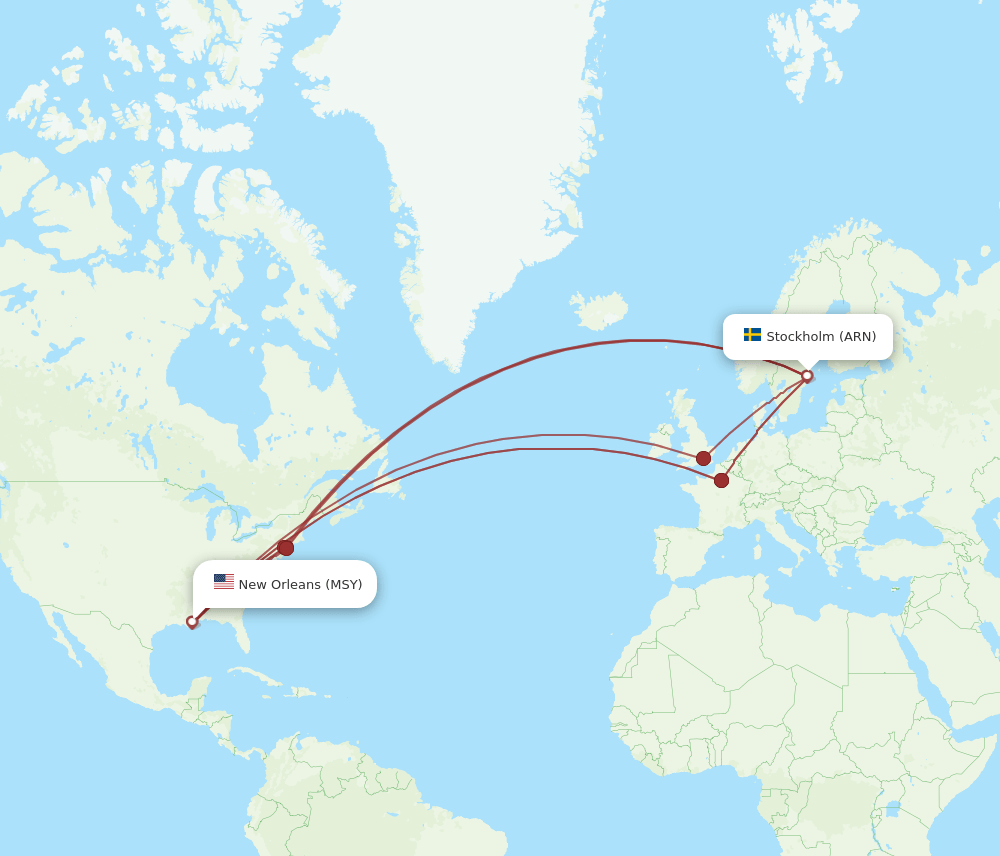 MSY-ARN flight routes