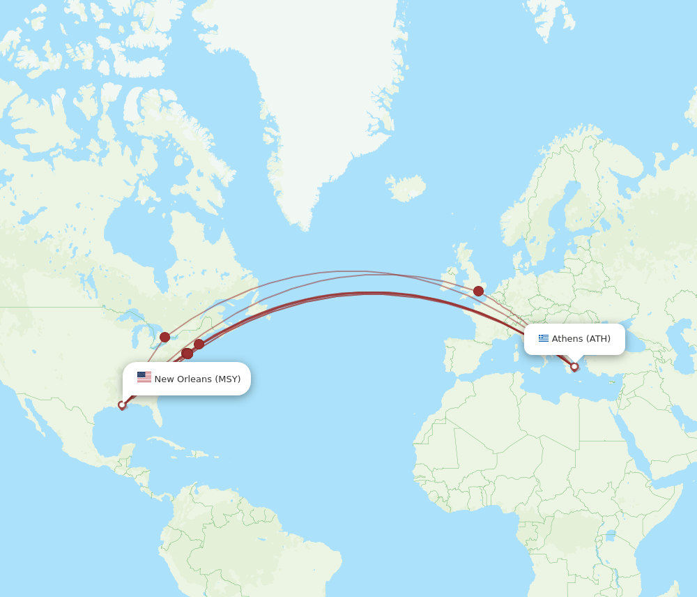 MSY-ATH flight routes