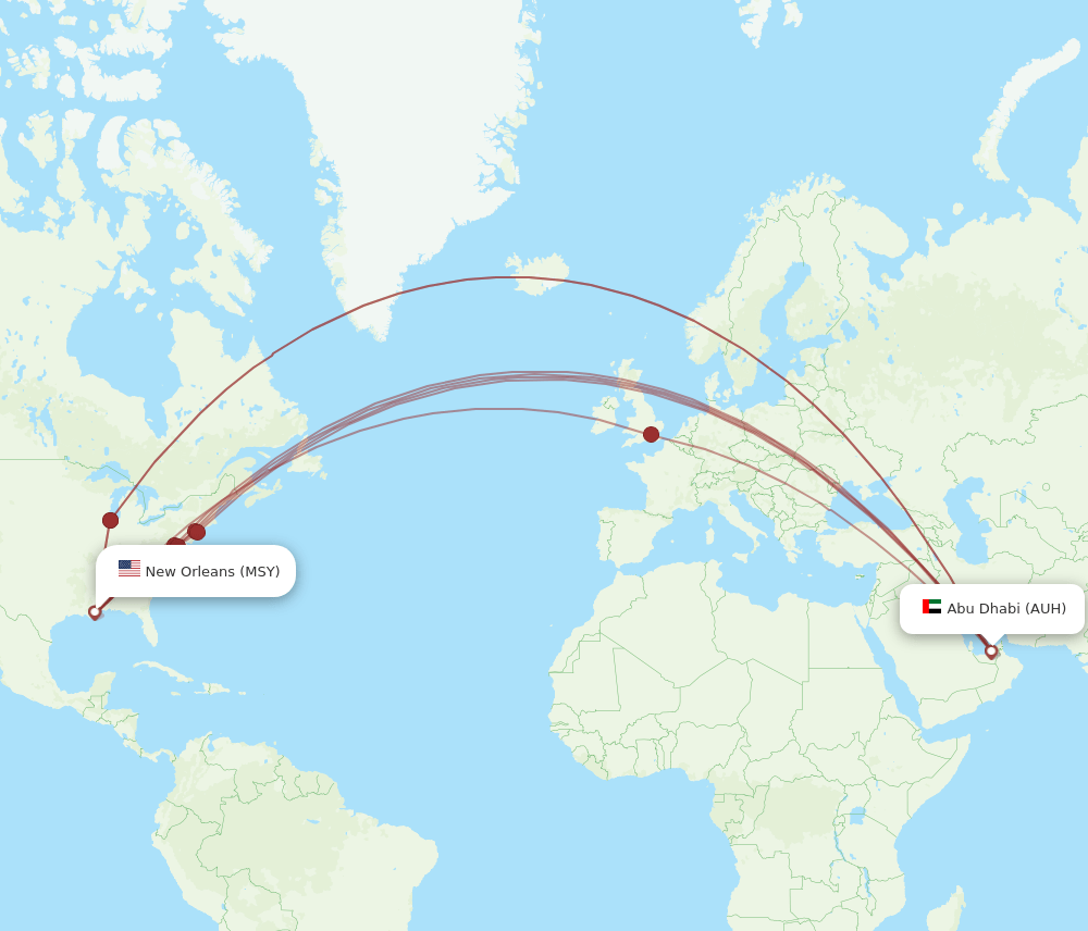 MSY to AUH flights and routes map