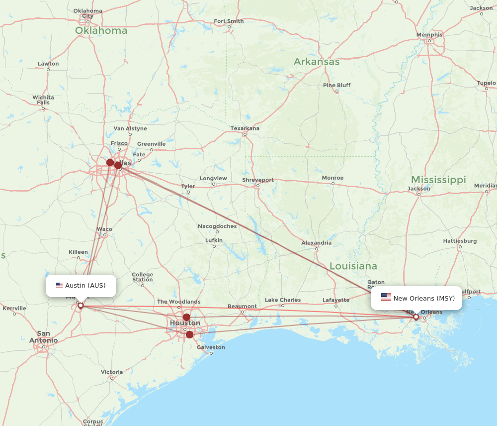 MSY-AUS flight routes