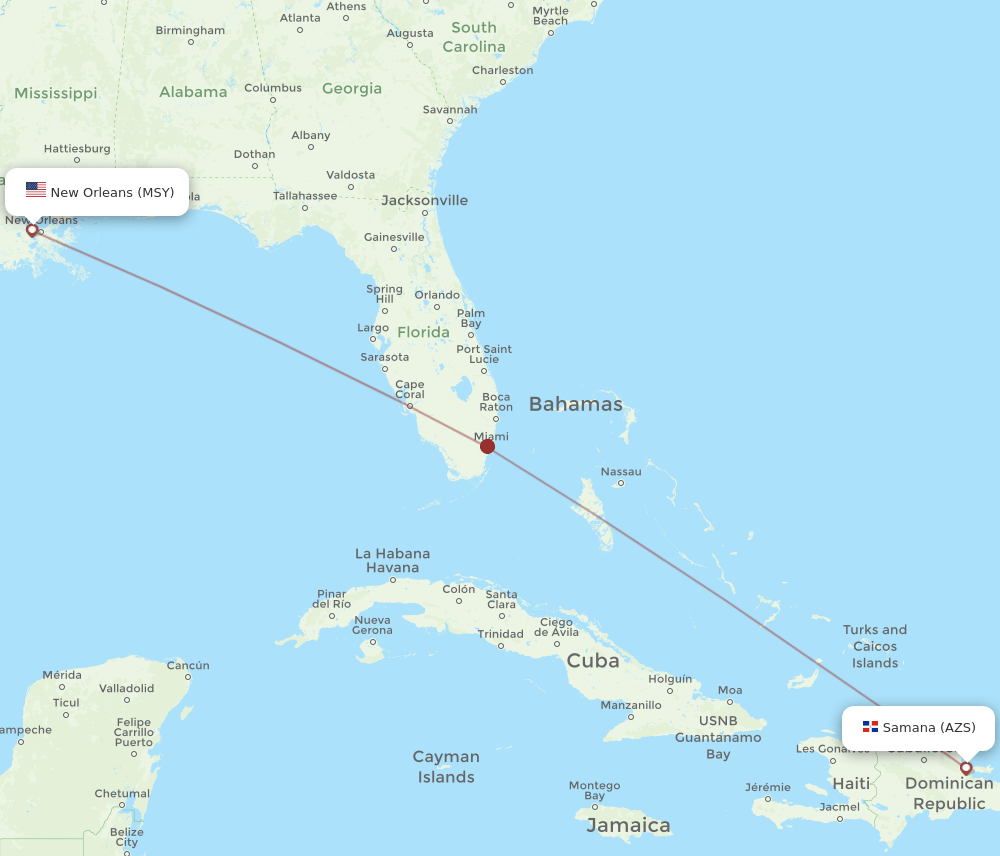 MSY to AZS flights and routes map