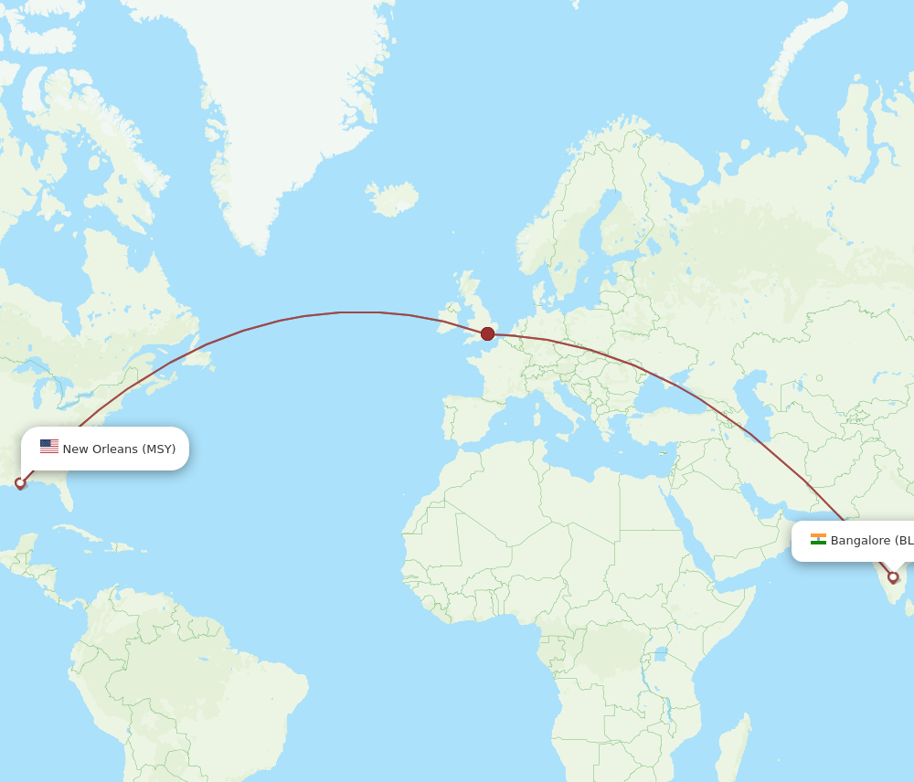 MSY to BLR flights and routes map