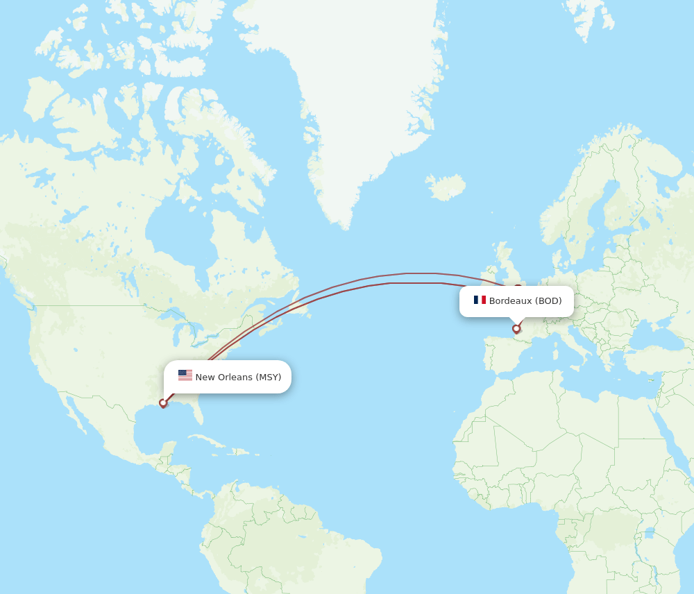 MSY-BOD flight routes