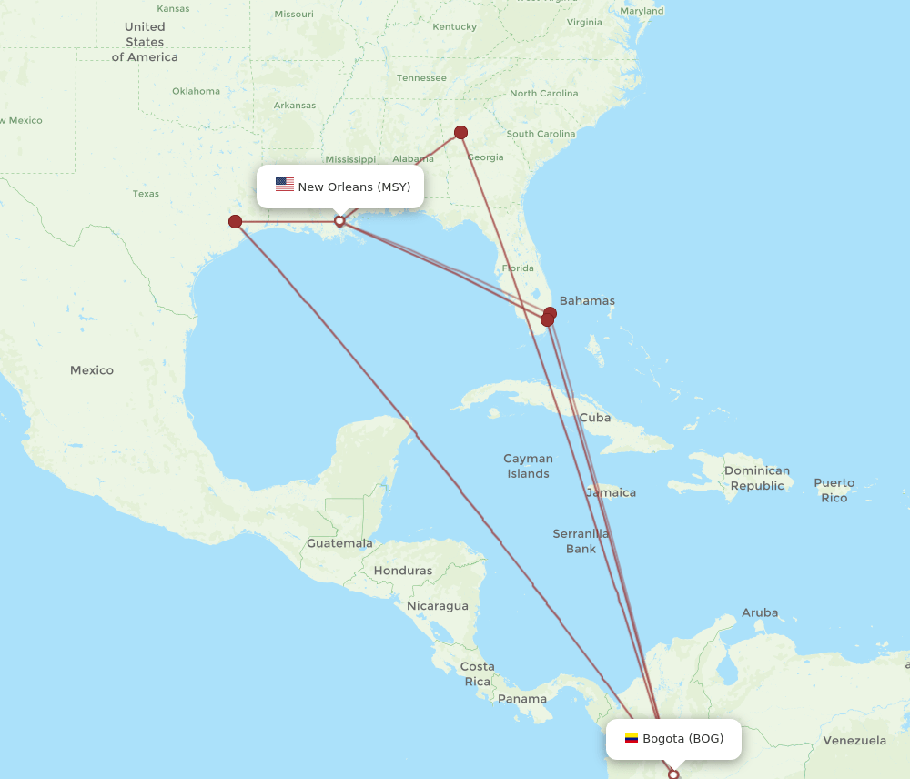 MSY-BOG flight routes