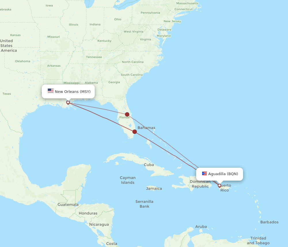 MSY-BQN flight routes