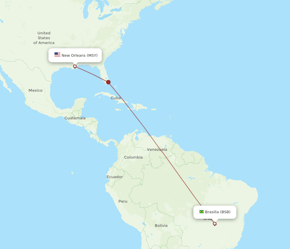 MSY to BSB flights and routes map