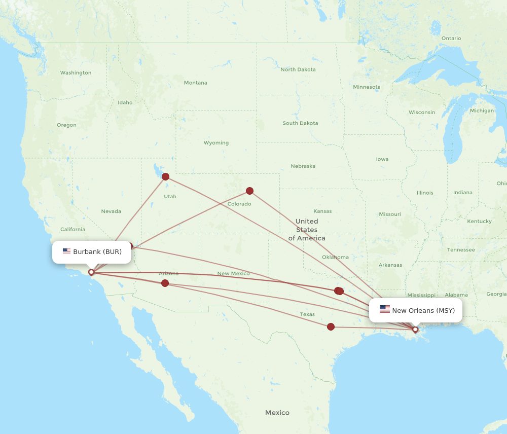 MSY-BUR flight routes