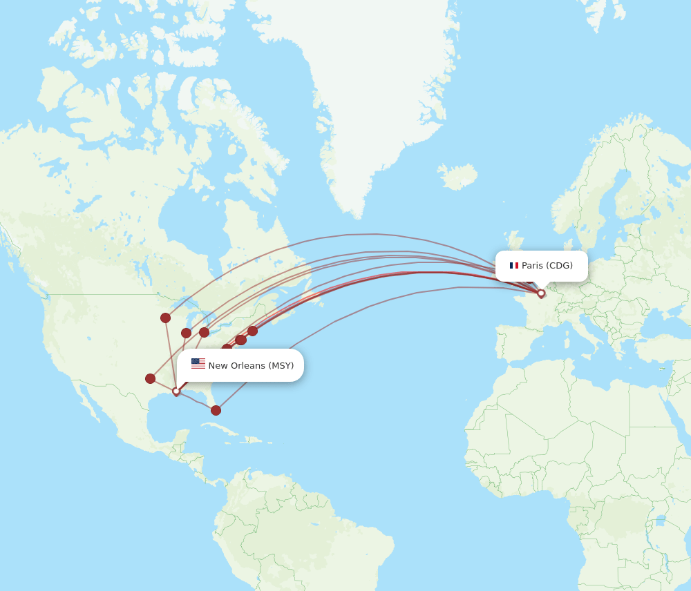 MSY-CDG flight routes