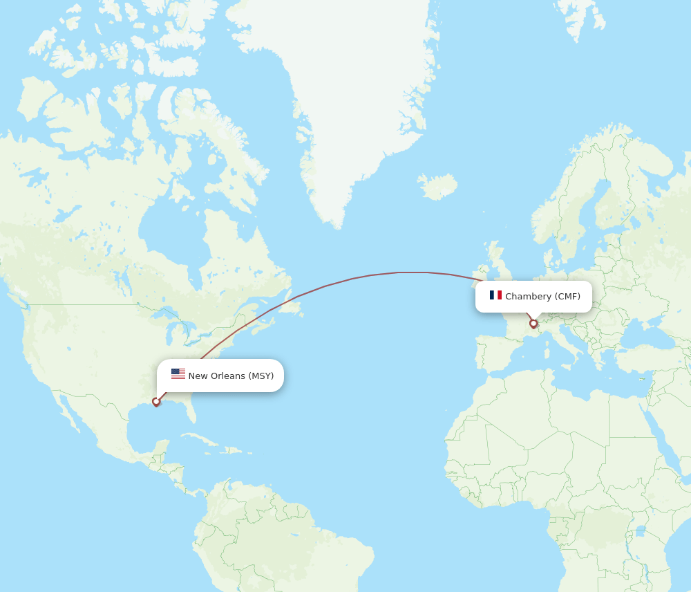 New Orleans - Chambery route map and flight paths