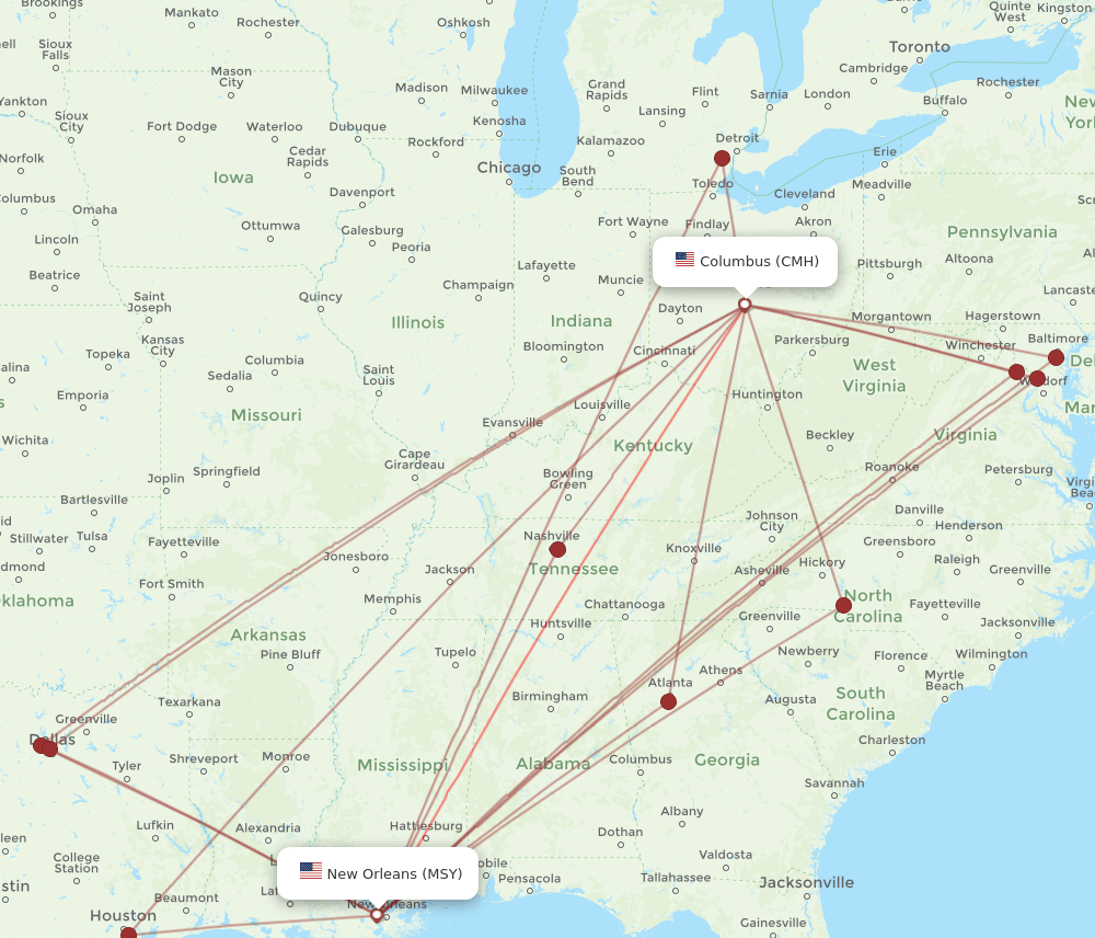 MSY-CMH flight routes