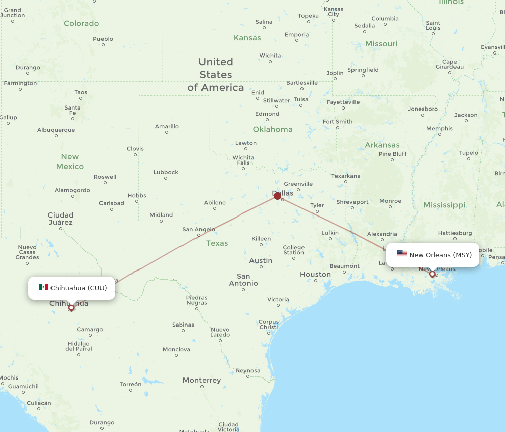 MSY to CUU flights and routes map