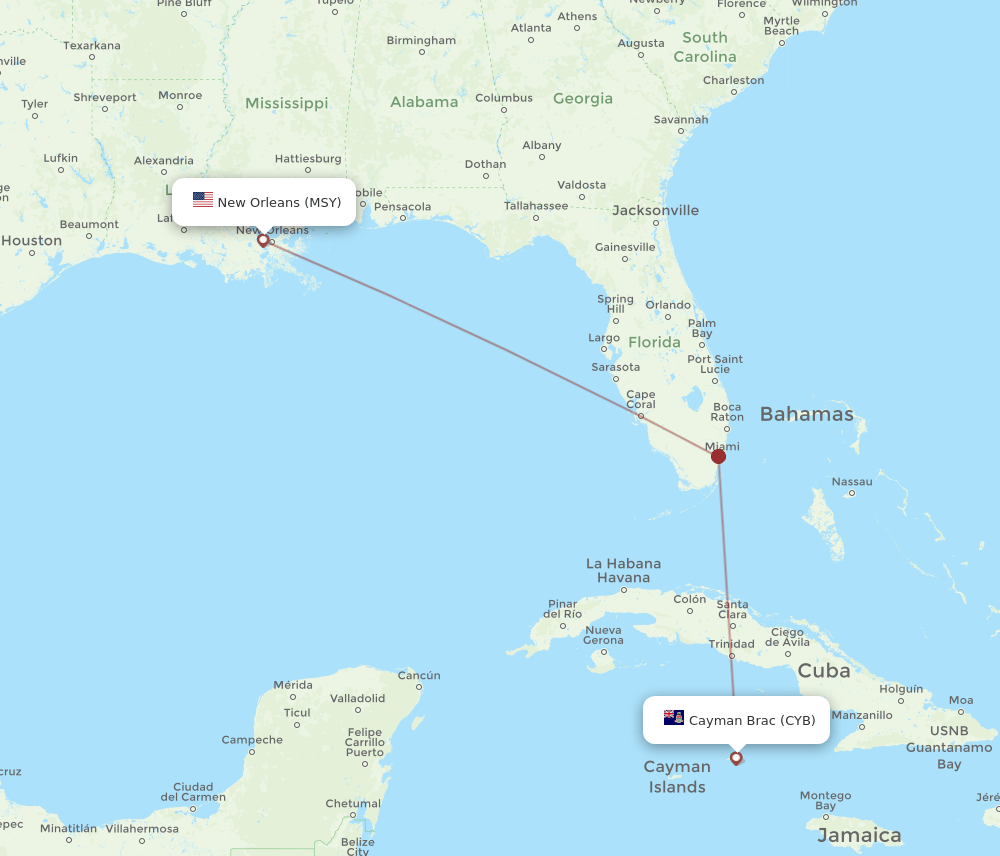 MSY-CYB flight routes