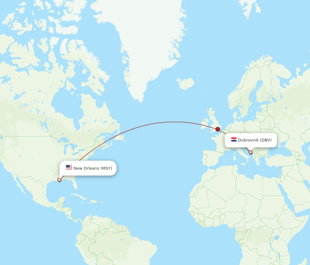 MSY-DBV flight routes