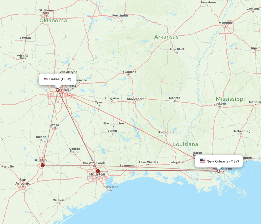 MSY-DFW flight routes