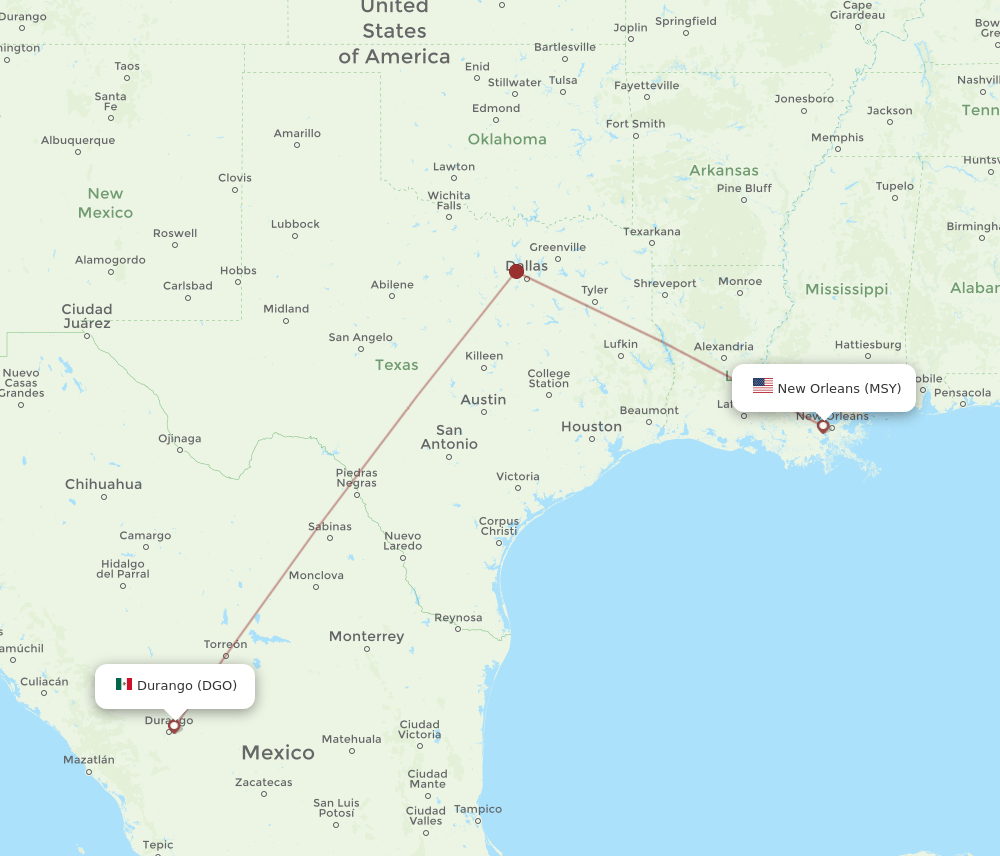 MSY to DGO flights and routes map