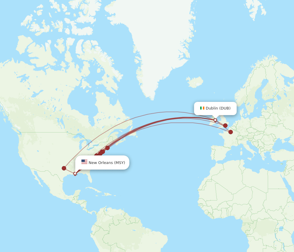 MSY-DUB flight routes