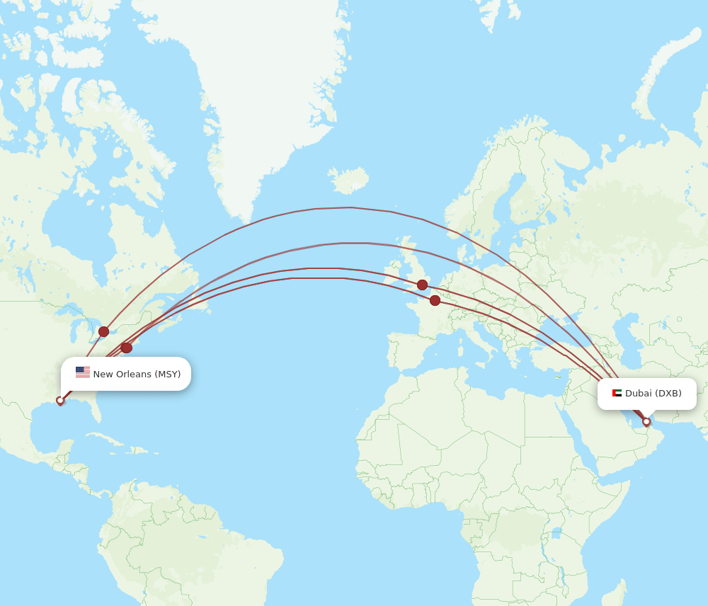 MSY-DXB flight routes