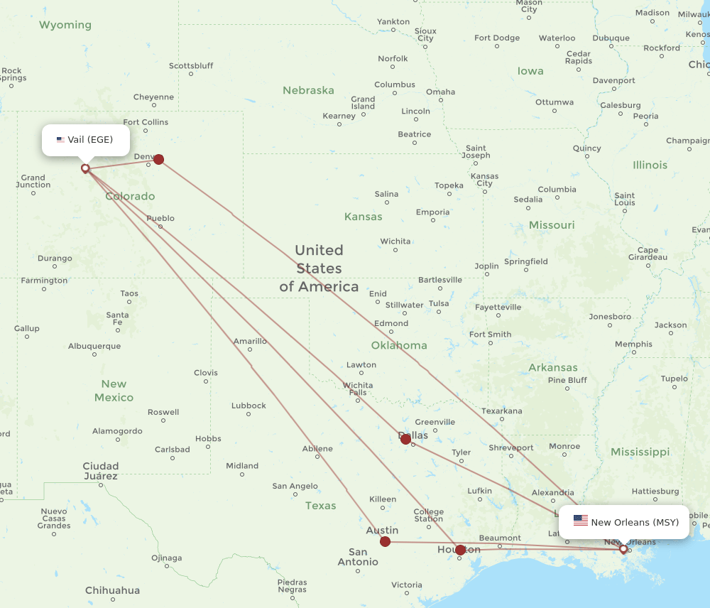 MSY-EGE flight routes