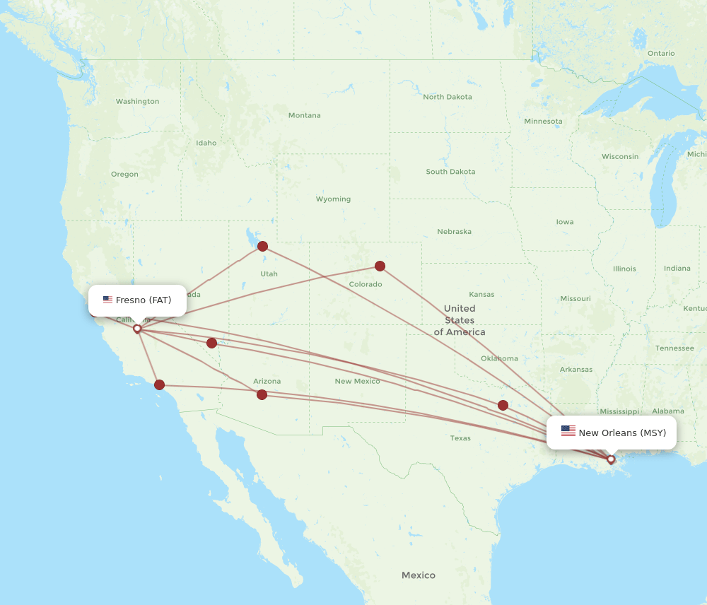 MSY to FAT flights and routes map