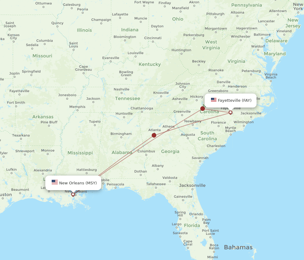 MSY-FAY flight routes