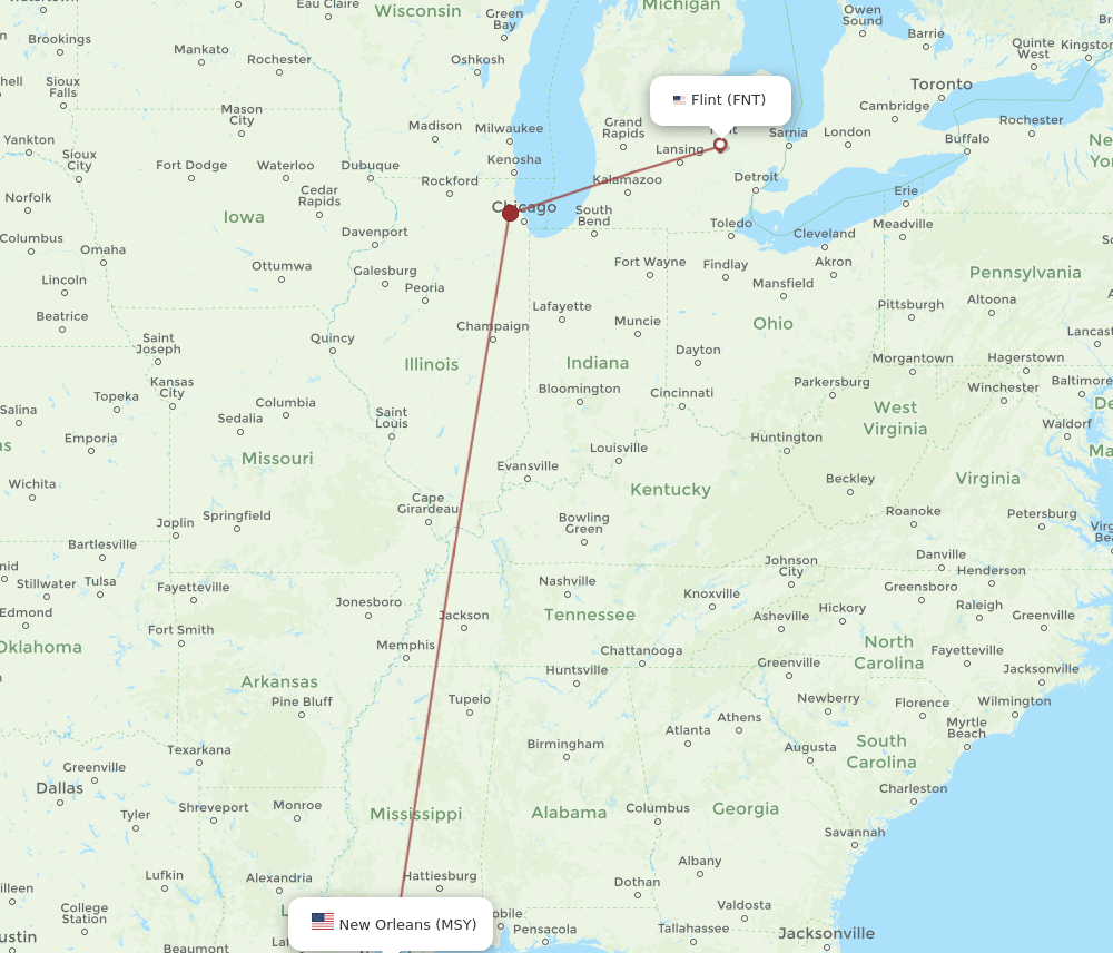 MSY-FNT flight routes