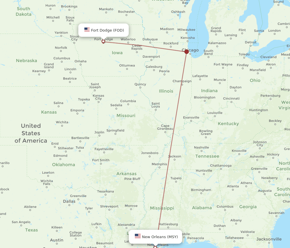 MSY to FOD flights and routes map