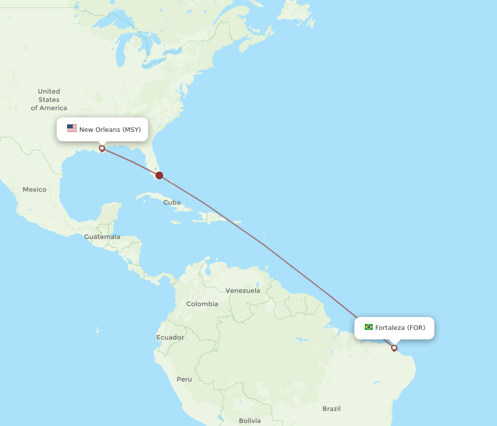 MSY to FOR flights and routes map