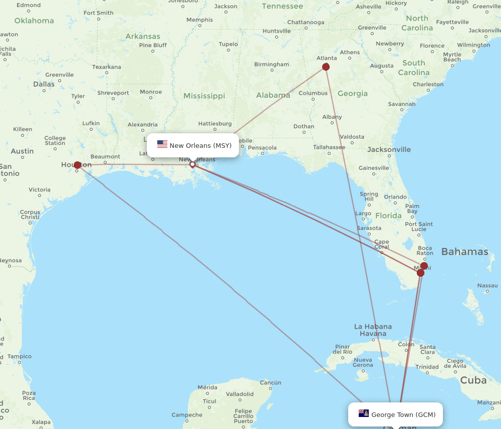 MSY-GCM flight routes