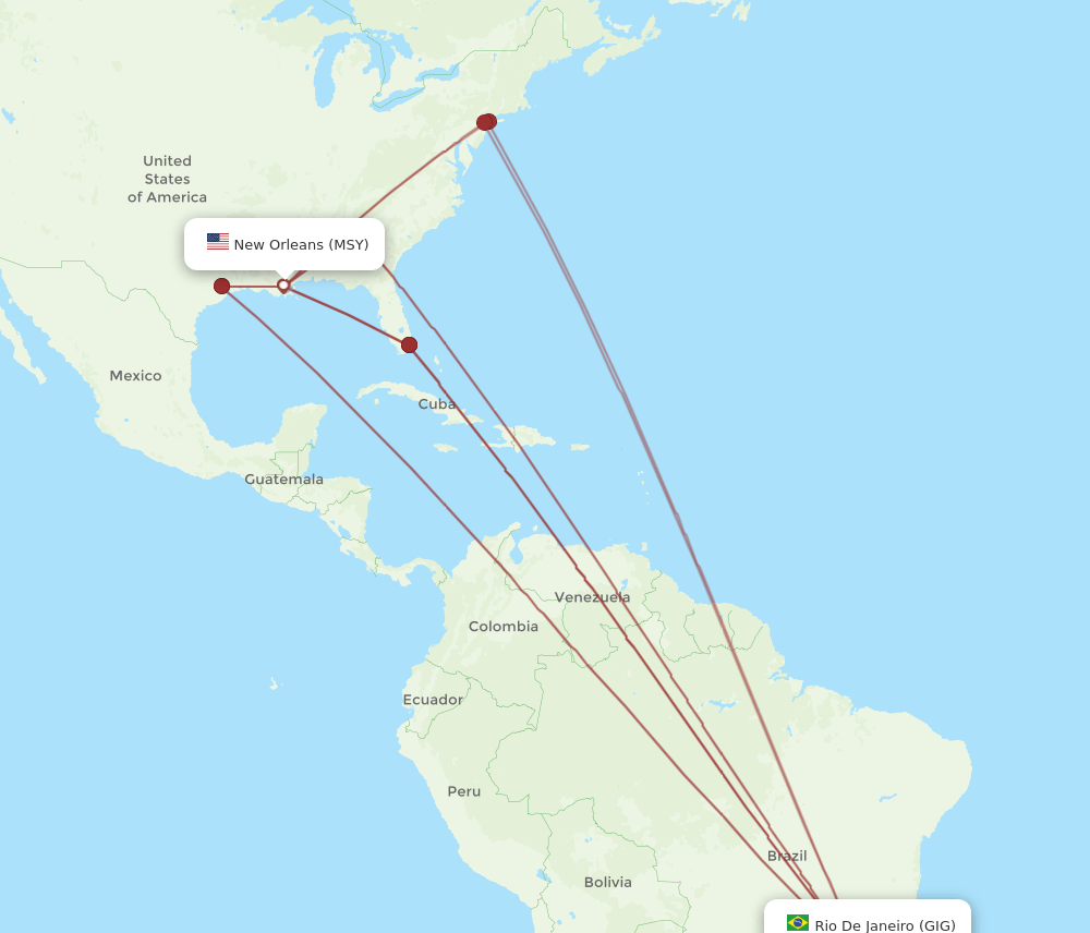 MSY to GIG flights and routes map