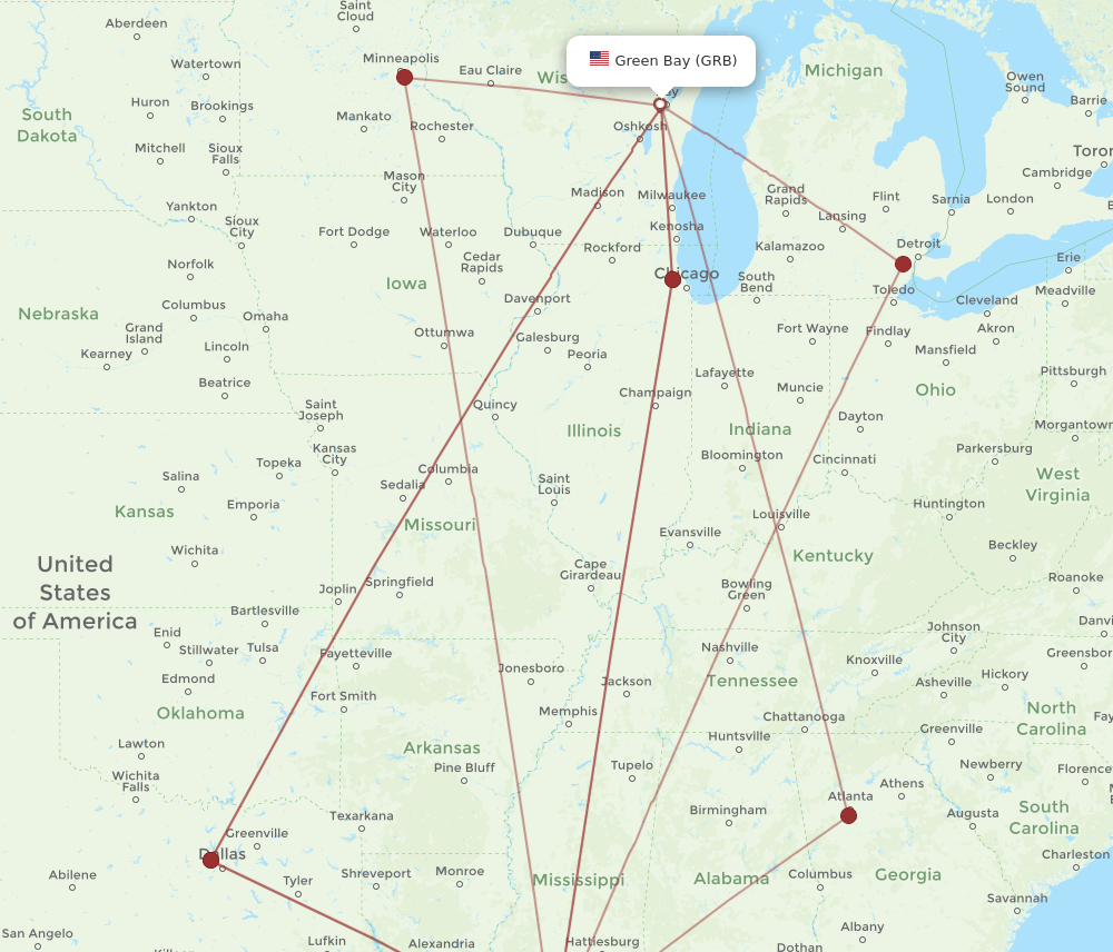 MSY-GRB flight routes