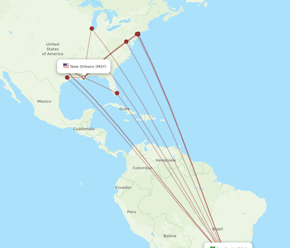 MSY-GRU flight routes