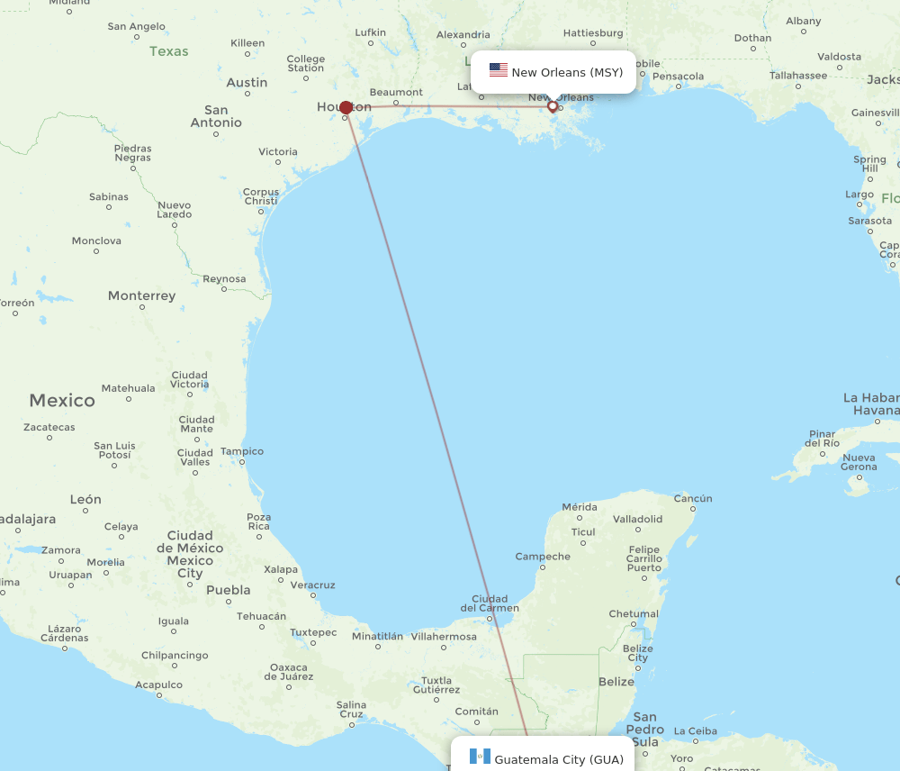 MSY-GUA flight routes
