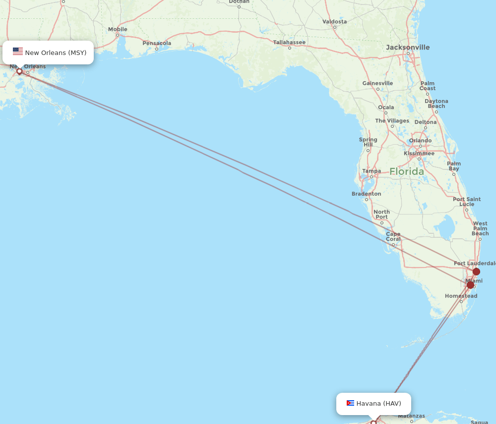 MSY-HAV flight routes