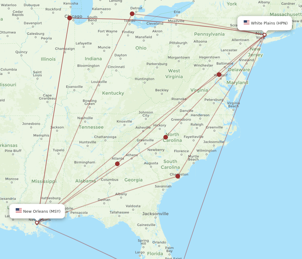 MSY-HPN flight routes