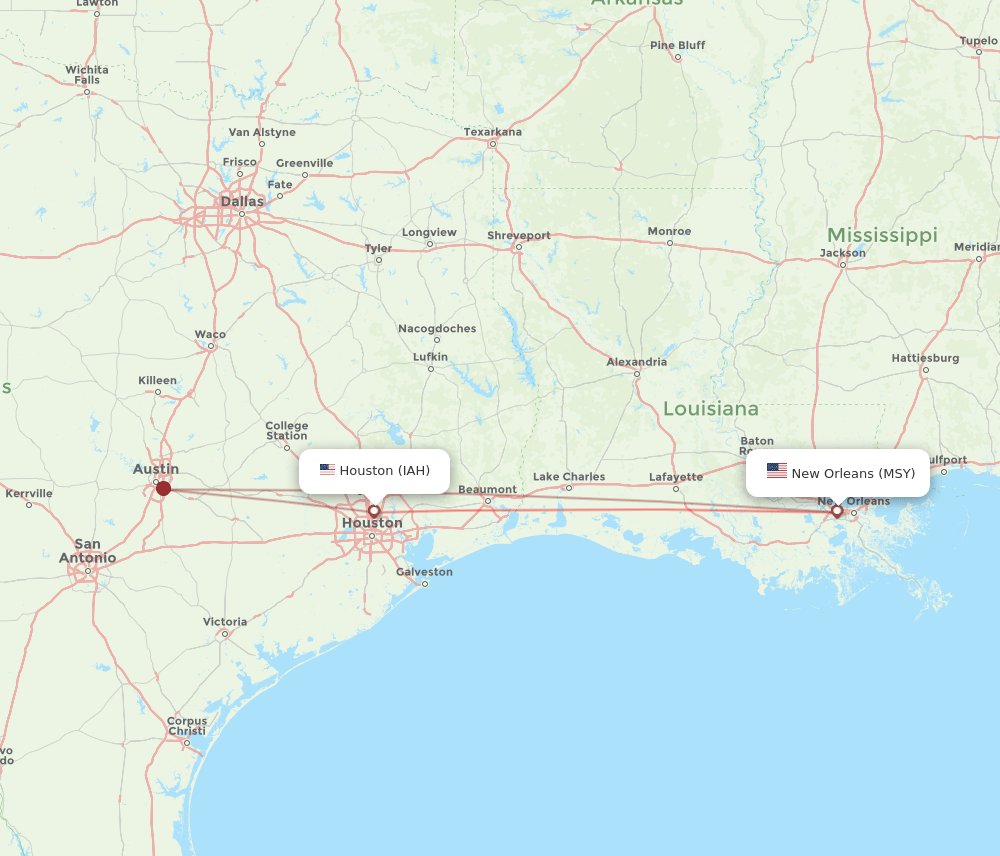 MSY-IAH flight routes