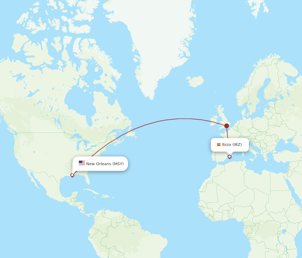 MSY-IBZ flight routes