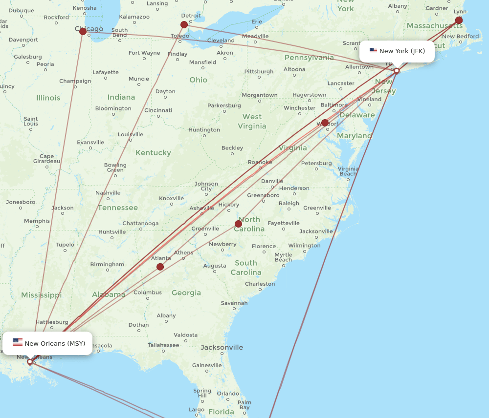 MSY-JFK flight routes
