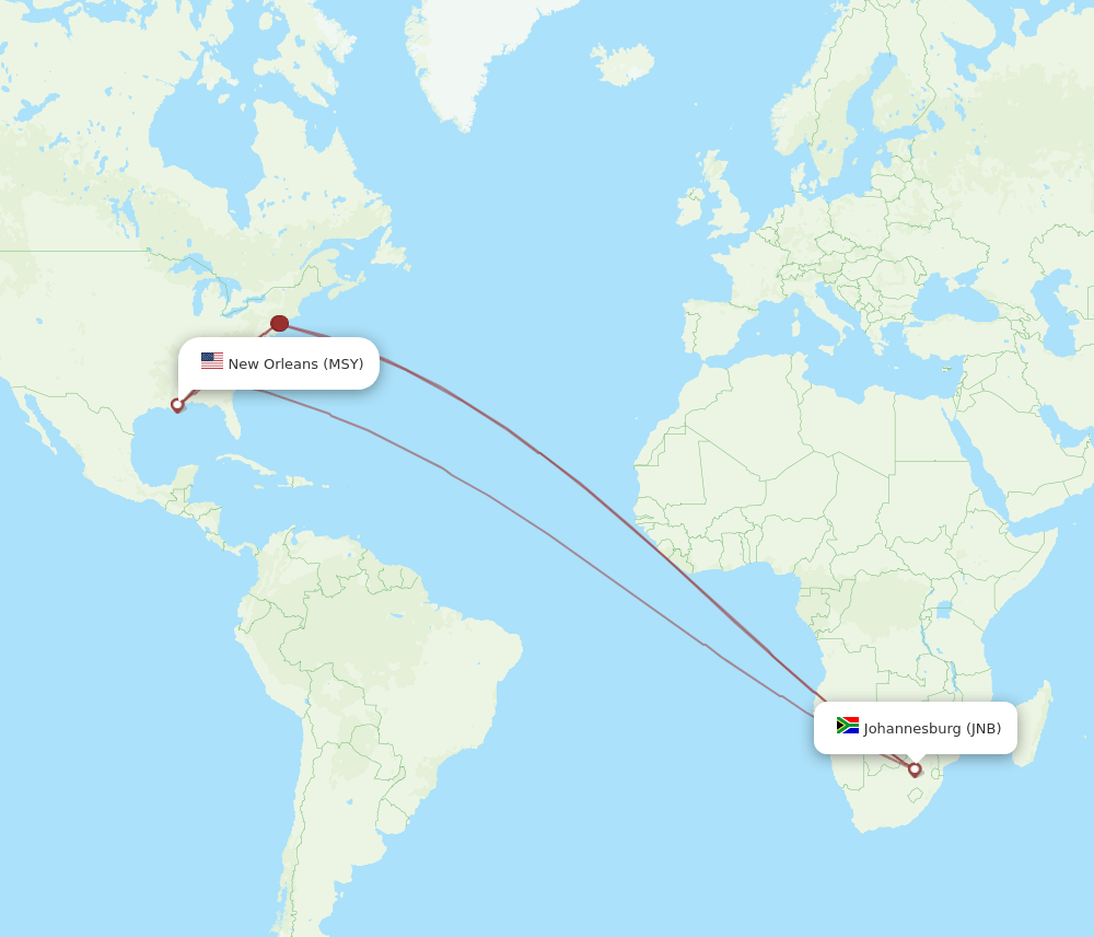 MSY-JNB flight routes
