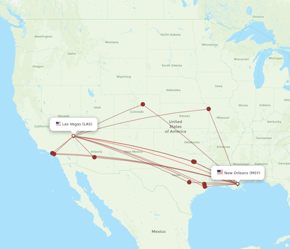 MSY to LAS flights and routes map